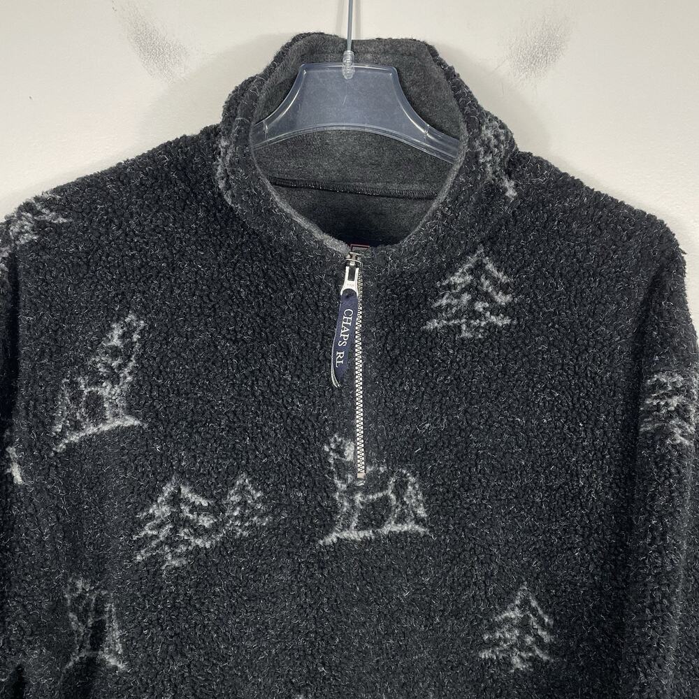 Vintage Chaps Ralph Lauren Fleece Men XL Charcoal Howling Wolf Pine Tree Y2K - Picture 4 of 11